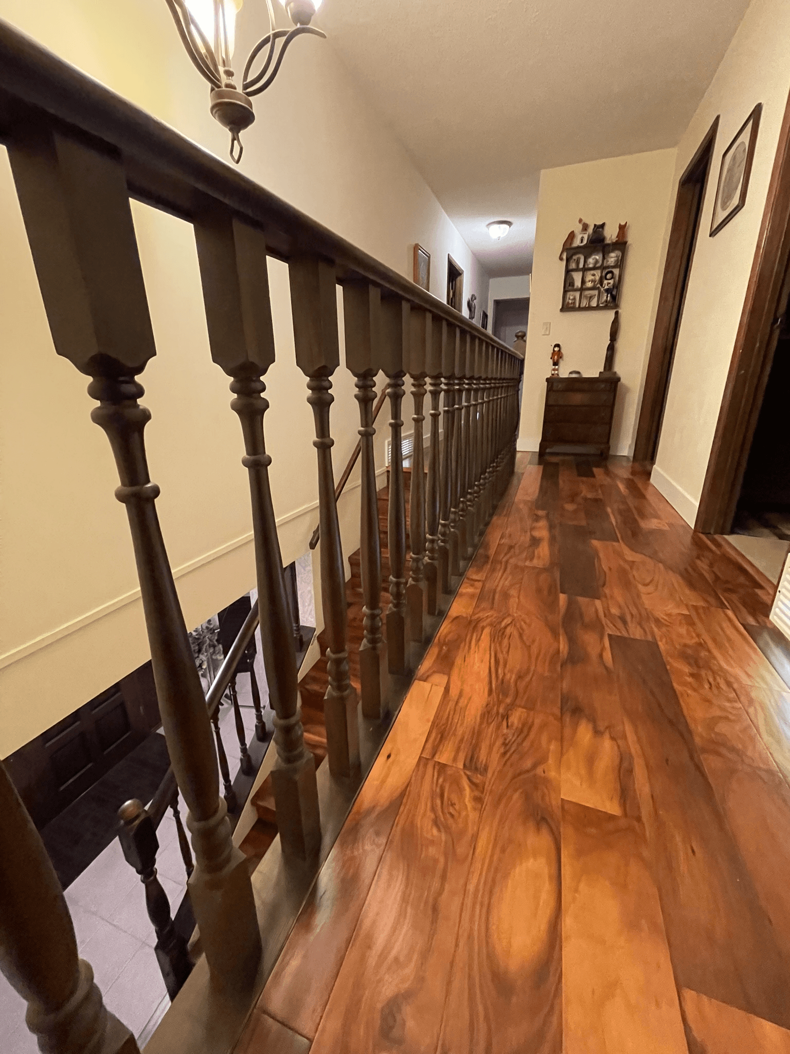 Acacia hardwood upper hallway and stair railing